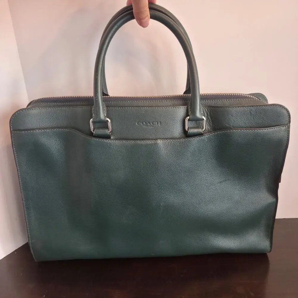 Coach Beckett Structured Dark Green Calf Leather Briefcase Beautiful F73524